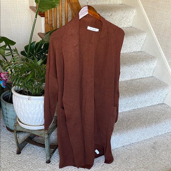 Anrabess Drapy Brown Open Front Chunky Soft Maxi Cardigan - Picture 2 of 14
